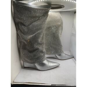 Boots Steve Madden Riski Tall Boots Crystal Embellishment Faux Leather Size 7.5